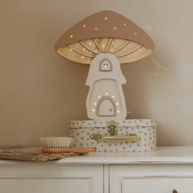 Nachtlampe Pilz Beige aus FSC®-Holz | Warmes LED-Licht & Dimmbar