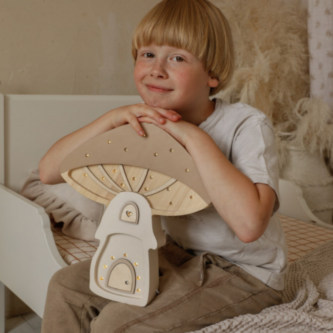 Veilleuse Champignon Beige en Bois FSC® | LED Chaude & Dimmable
