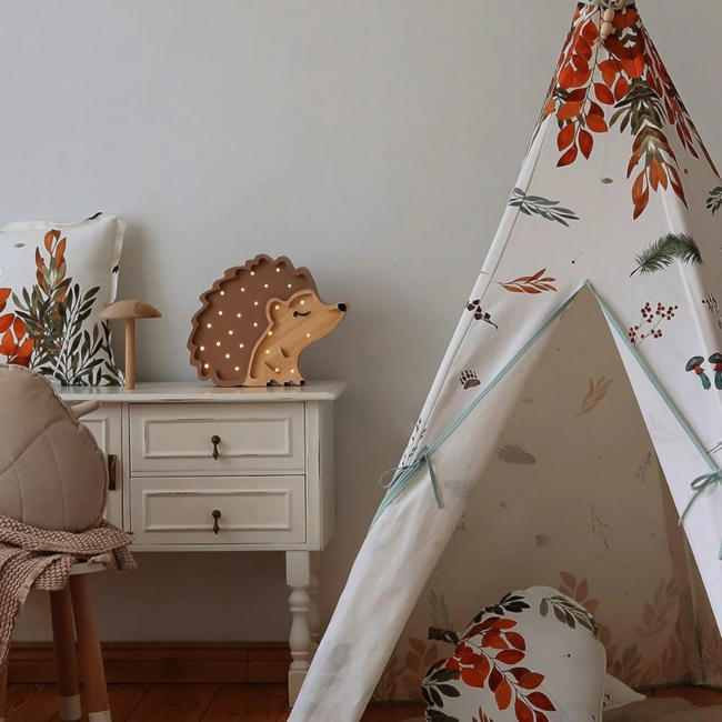 Kinderlamp  egel– handgemaakte houten nachtlamp  voor een warme kinderkamer