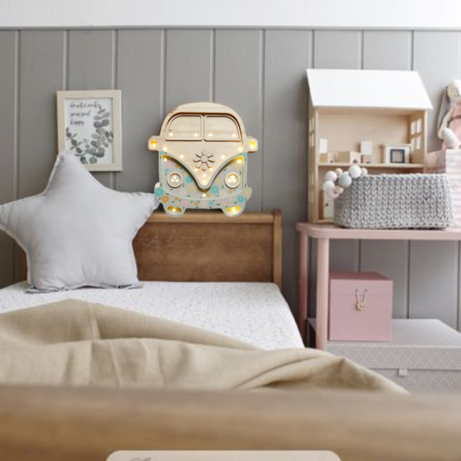 Handgemaakte houten Volkswagen bus nachtlamp – retro eyecatcher voor de kinderkamer