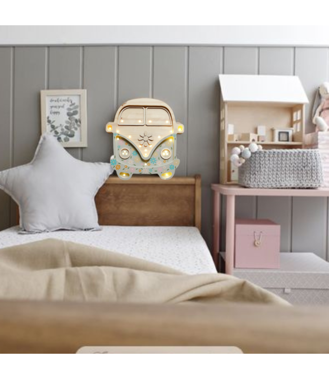 Handgemaakte houten Volkswagen bus nachtlamp – retro eyecatcher voor de kinderkamer