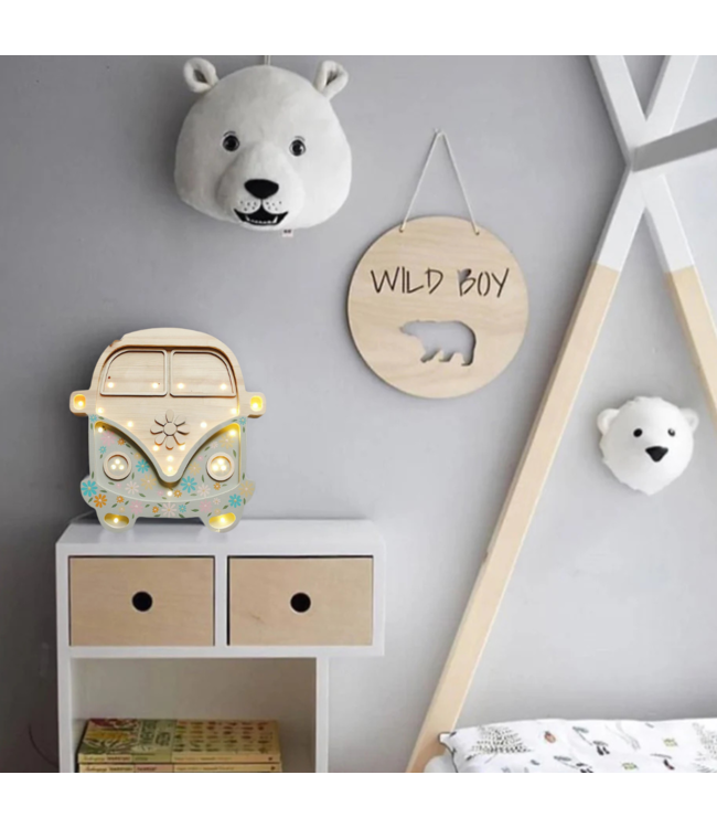 Handgemaakte houten Volkswagen bus nachtlamp – retro eyecatcher voor de kinderkamer