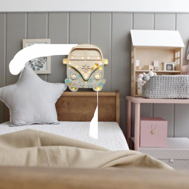 Handgemaakte houten Volkswagen bus nachtlamp – retro eyecatcher voor de kinderkamer