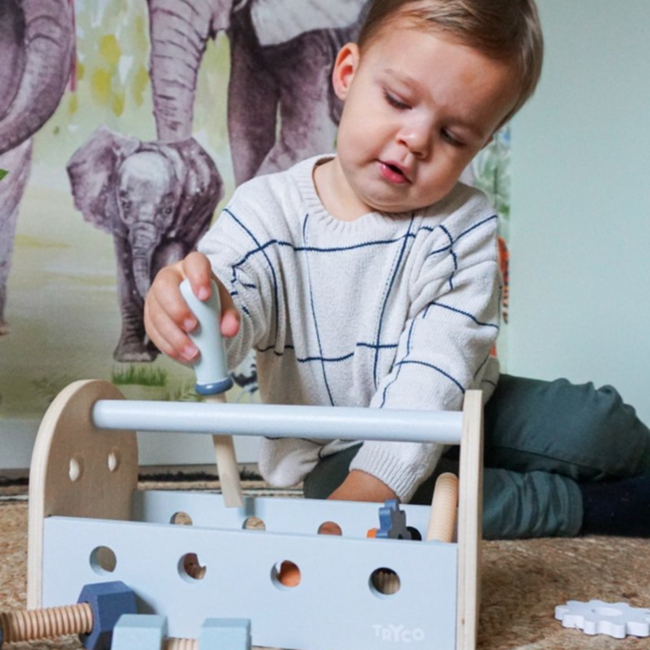 Boîte à outils en bois compacte pour enfants pleine d'imagination et de jeu