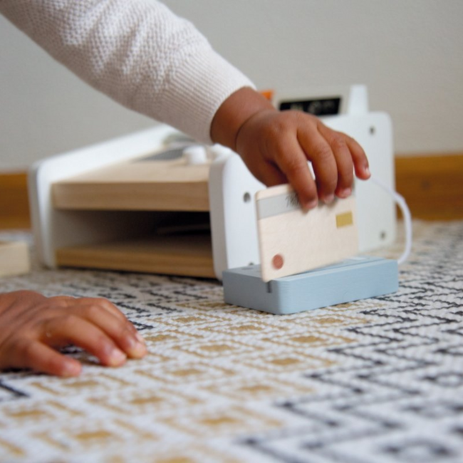 Houten speelkassa wit/antraciet met pinapparaat en speelgoedgeld