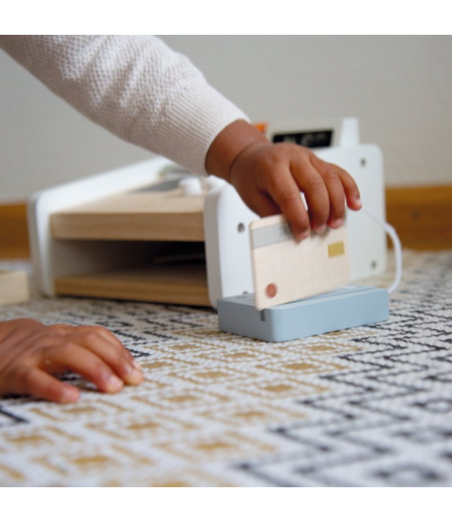 Houten speelkassa wit/antraciet met pinapparaat en speelgoedgeld