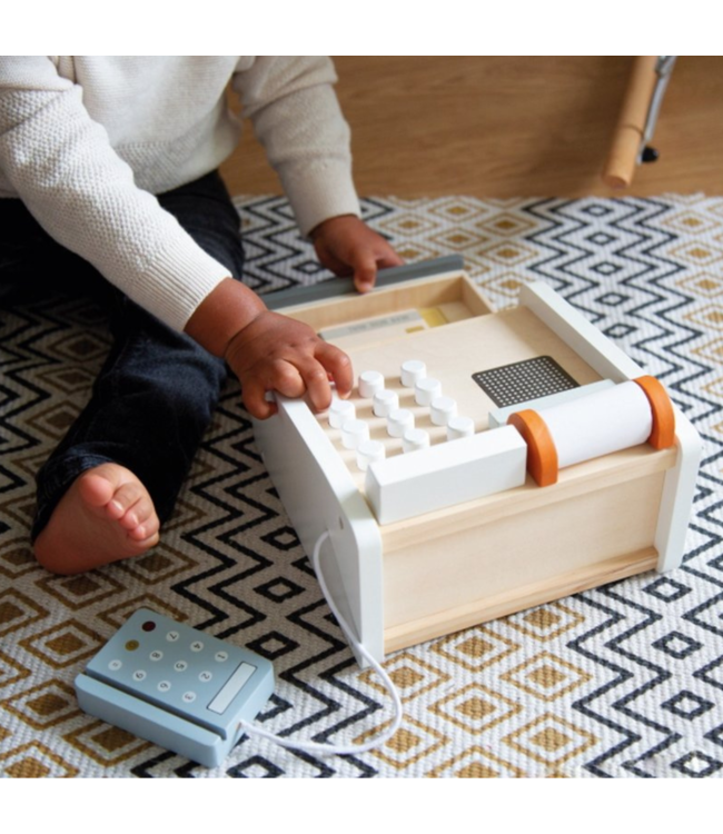 Houten speelkassa wit/antraciet met pinapparaat en speelgoedgeld