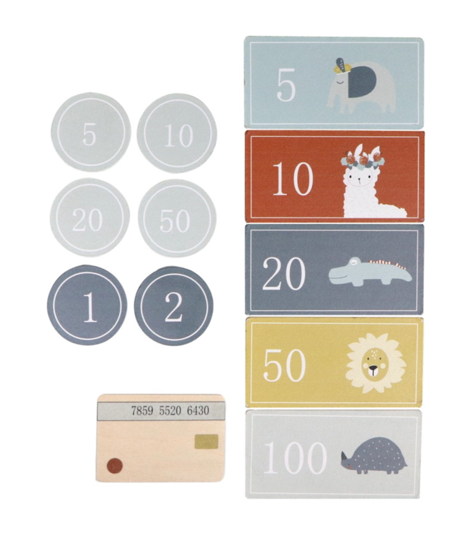 Houten speelkassa wit/antraciet met pinapparaat en speelgoedgeld