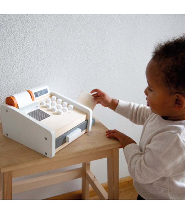 Houten speelkassa wit/antraciet met pinapparaat en speelgoedgeld