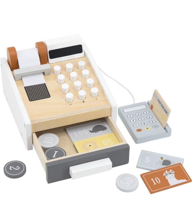 Houten speelkassa wit/antraciet met pinapparaat en speelgoedgeld