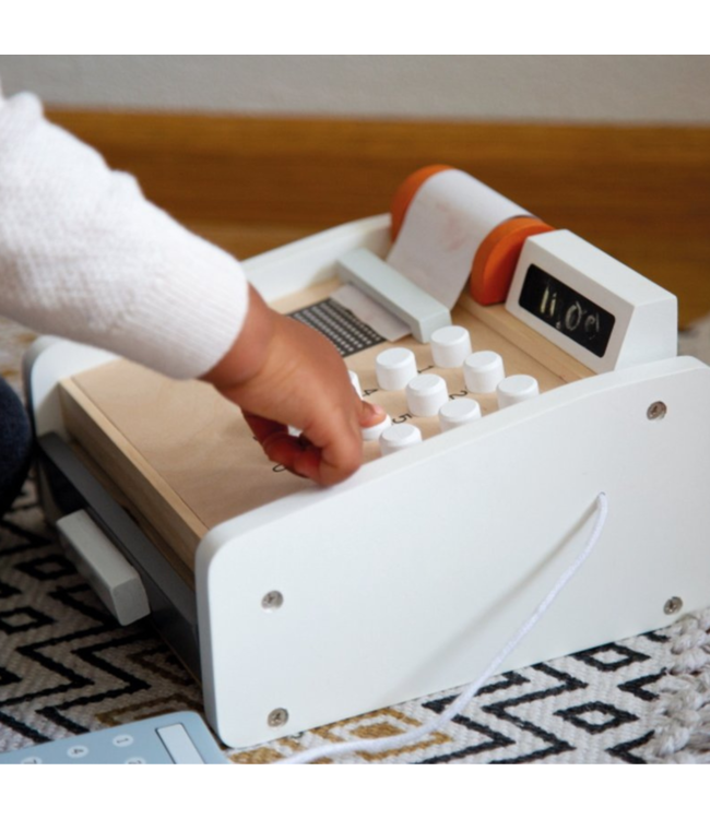 Houten speelkassa wit/antraciet met pinapparaat en speelgoedgeld