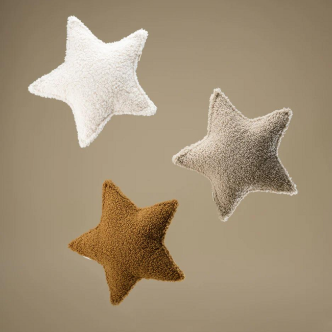 Beige ster kussen van zachte teddystof – stijlvol en knus accent