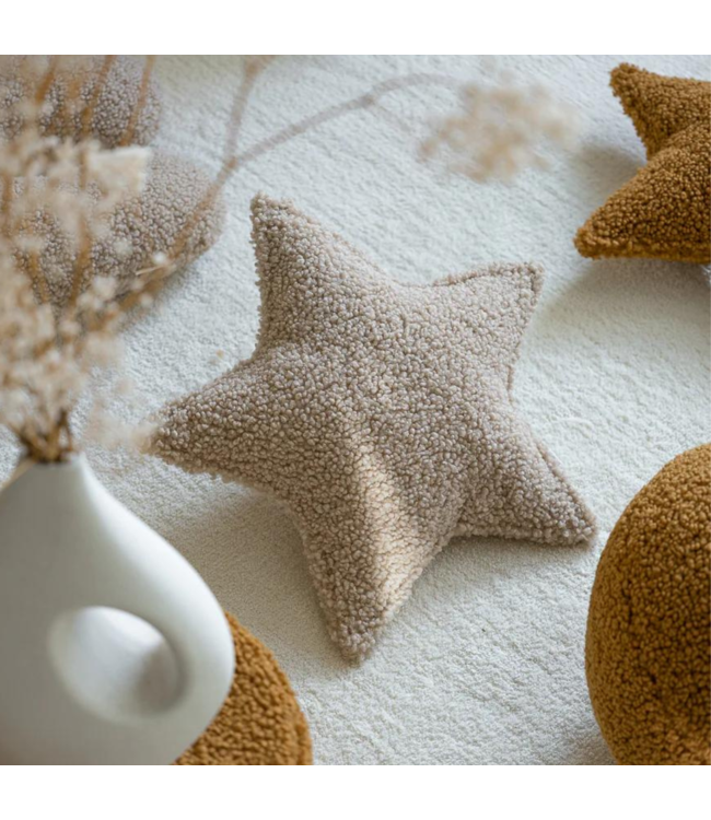 Beige ster kussen van zachte teddystof – stijlvol en knus accent