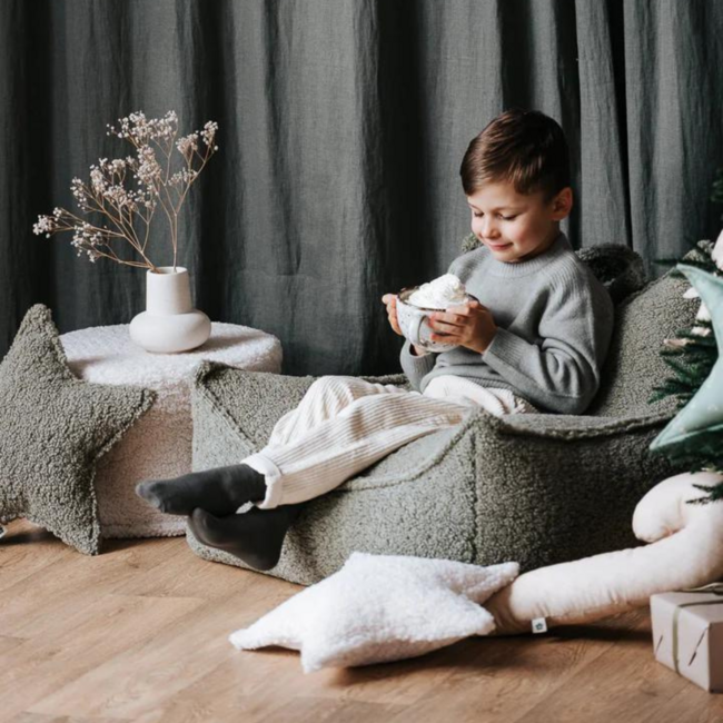 Cream ster kussen van zachte teddystof – speels en comfortabel