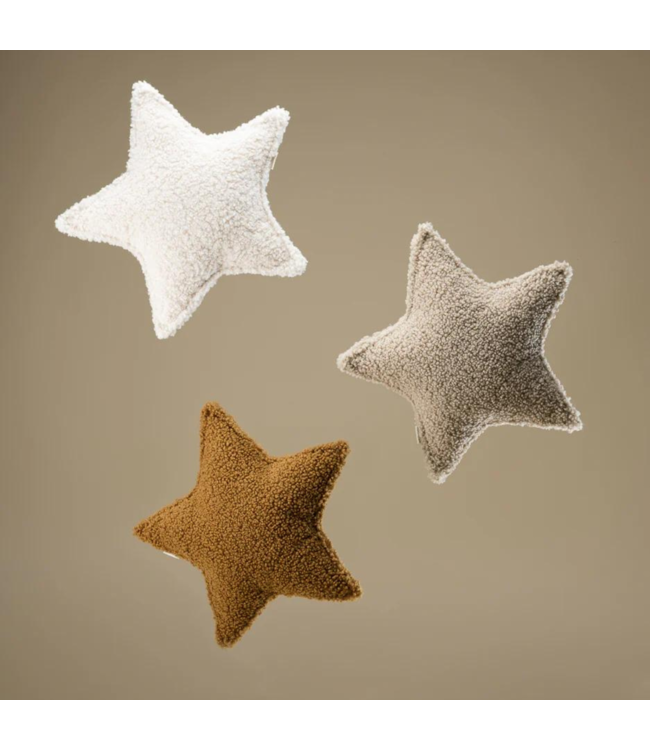 Bruin ster kussen van zachte teddystof – warm en stijlvol woonaccent