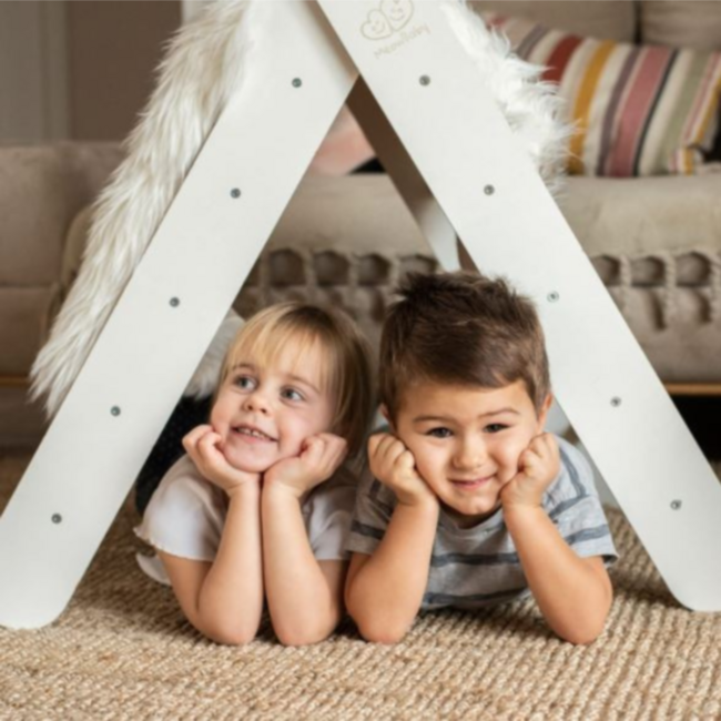 Climbing triangle with tent cover in pink – Safe climbing and play for children