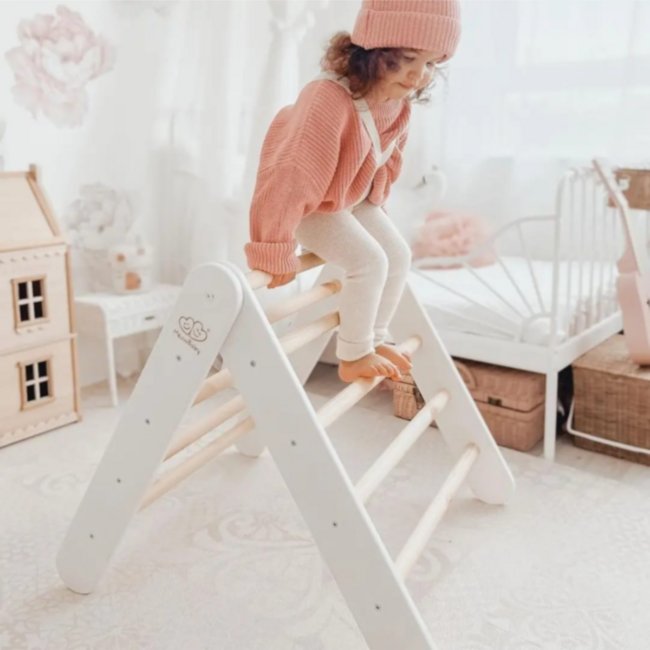 Climbing frame with tent cover in white and blue – versatile play furniture for kids