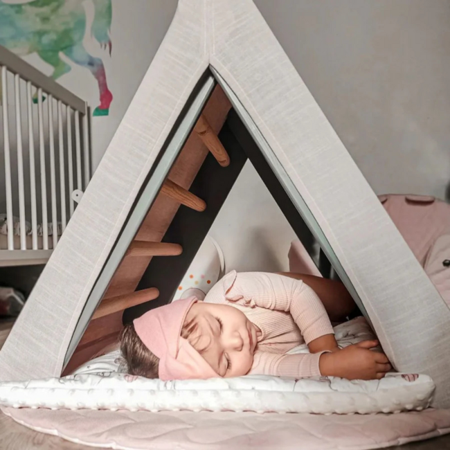 Climbing frame with tent cover in white and blue – versatile play furniture for kids