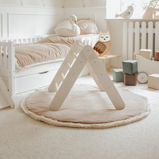 Climbing frame with tent cover in white and blue – versatile play furniture for kids