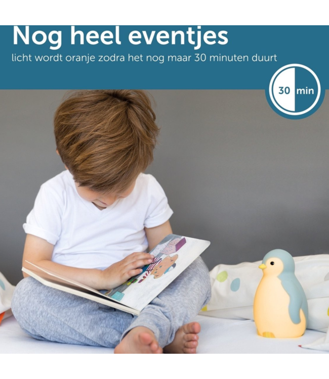 Slaaptrainer pinguïn Pam in blauw – helpt kinderen rustiger slapen