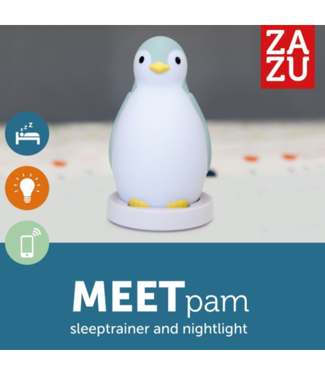 Slaaptrainer pinguïn Pam in blauw – helpt kinderen rustiger slapen