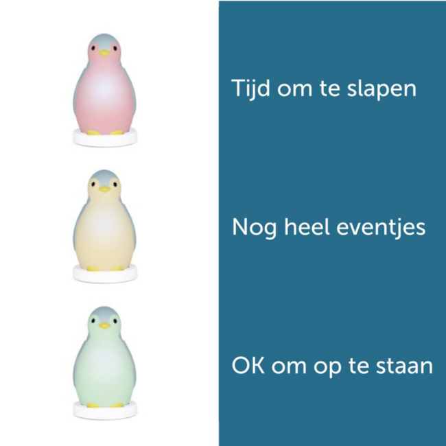 Sleep trainer penguin Pam in calming blue – gentle guide for bedtime