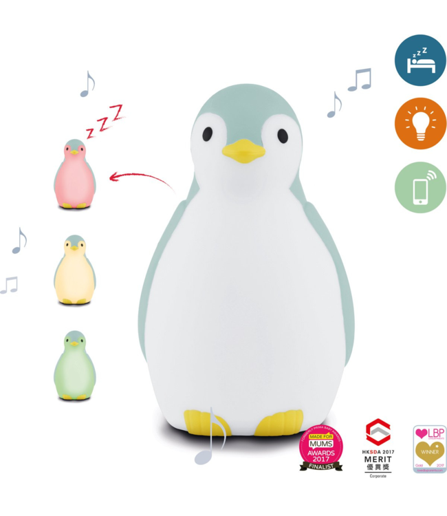 Slaaptrainer pinguïn Pam in blauw – helpt kinderen rustiger slapen