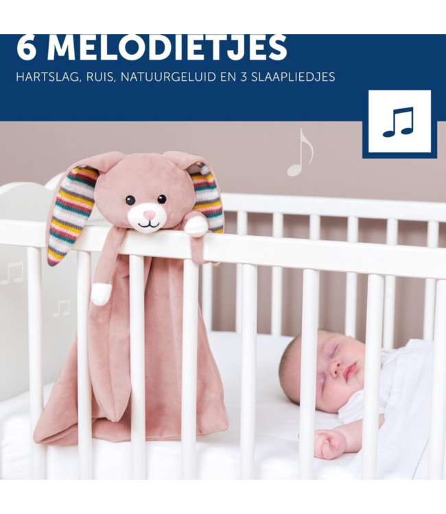 Hartslag knuffeldoekje Becky het konijn geeft baby’s geborgenheid met realistische hartslagfunctie