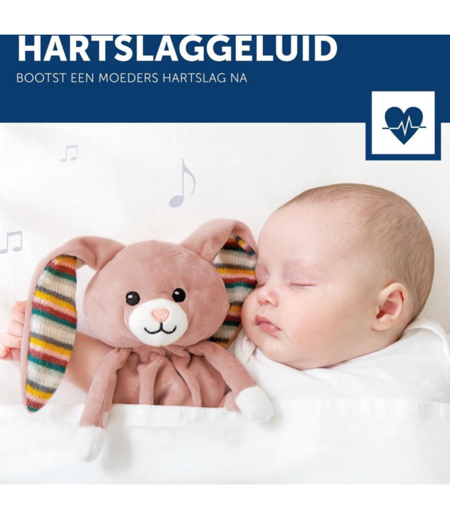 Hartslag knuffeldoekje Becky het konijn geeft baby’s geborgenheid met realistische hartslagfunctie