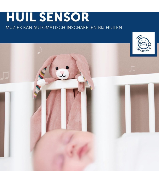 Hartslag knuffeldoekje Becky het konijn geeft baby’s geborgenheid met realistische hartslagfunctie