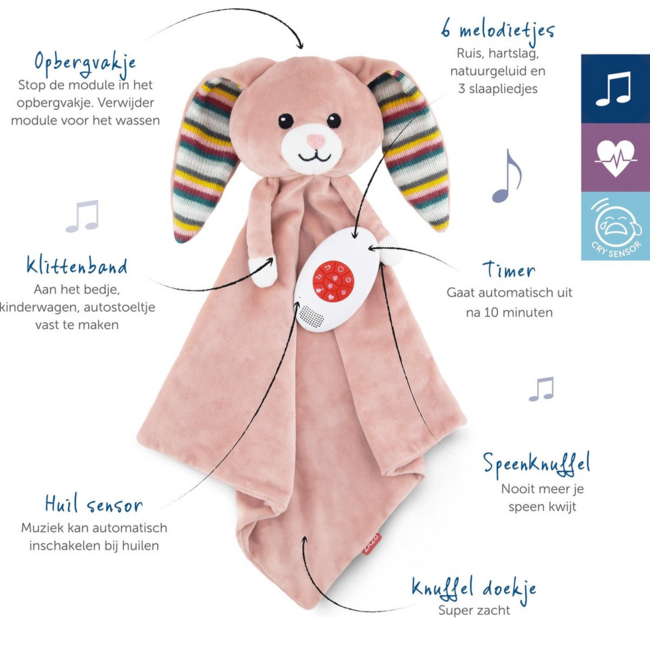 Heartbeat comfort blanket Becky the rabbit gives babies a sense of security with realistic heartbeat function