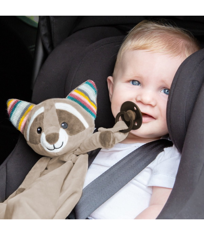 Hartslag knuffeldoekje Robin de wasbeer – Zacht troostdoekje met rustgevend hartslaggeluid voor baby’s