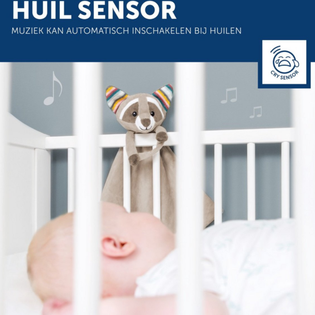 Doudou avec battement de cœur Robin le raton laveur – Couverture câline avec son apaisant de battement de cœur pour bébés