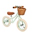 Mintgroene 12 inch loopfiets met rieten mand en verstelbaar stuur