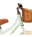 Mintgroene 12 inch loopfiets met rieten mand en verstelbaar stuur