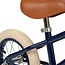 Blauwe 12 inch loopfiets met verstelbaar stuur en rieten mand