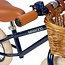 Blauwe 12 inch loopfiets met verstelbaar stuur en rieten mand