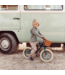 Groene 12 inch loopfiets met verstelbaar zadel en rieten mand
