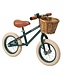 Groene 12 inch loopfiets met verstelbaar zadel en rieten mand