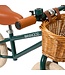 Groene 12 inch loopfiets met verstelbaar zadel en rieten mand