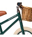 Groene 12 inch loopfiets met verstelbaar zadel en rieten mand
