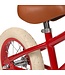 Rode 12 inch loopfiets met verstelbaar stuur en rieten mandje