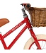 Rode 12 inch loopfiets met verstelbaar stuur en rieten mandje