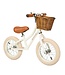 Witte 12 inch loopfiets met verstelbaar stuur en rieten mandje