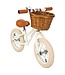 Witte 12 inch loopfiets met verstelbaar stuur en rieten mandje