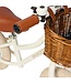 Witte 12 inch loopfiets met verstelbaar stuur en rieten mandje