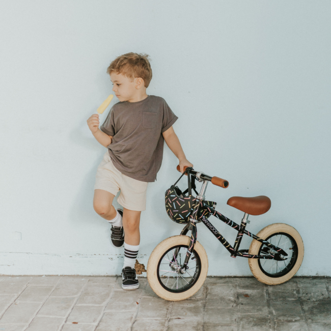 Marest loopfiets 12 inch – Allegra Black met mandje en streepjes