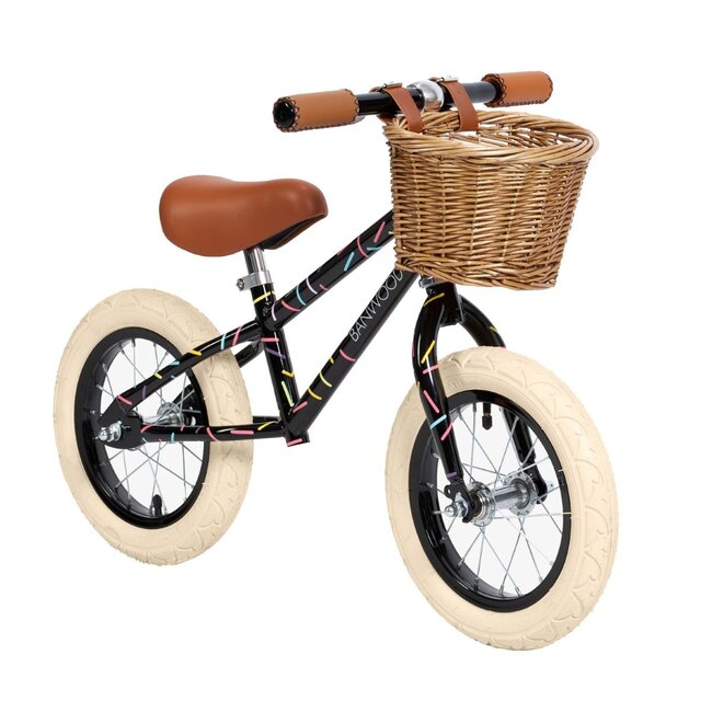 Marest loopfiets 12 inch – Allegra Black met mandje en streepjes