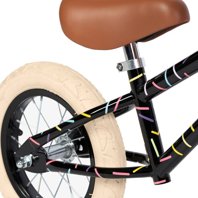 Marest loopfiets 12 inch – Allegra Black met mandje en streepjes