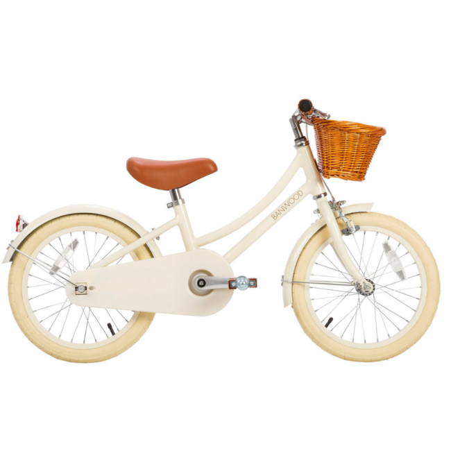Vélo enfant 16 pouces crème – Vélo vintage avec panier et roulettes